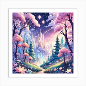 A Fantasy Forest With Twinkling Stars In Pastel Tone Square Composition 88 Art Print