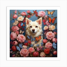 Dog With Butterflies Art Print