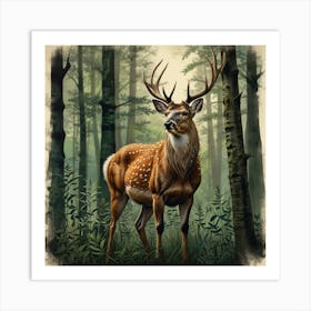 Deer In The Forest 16 Art Print