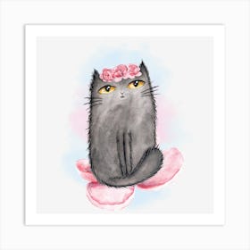 Cat With Flowers 2 Art Print