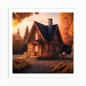 Log Cabin In Autumn Art Print