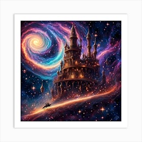 Surreal Castle in The Swirl of Galaxy Art Print