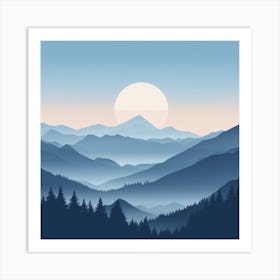 Misty mountains background in blue tone 67 Art Print