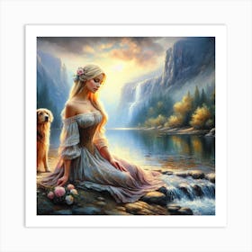 Beautiful Woman With A Dog Art Print