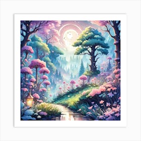 A Fantasy Forest With Twinkling Stars In Pastel Tone Square Composition 244 Art Print