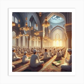 Muslims Praying In A Mosqueلمشاعر الروحانية في رمضان Art Print