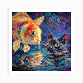 Cat And Goldfish Art Art Print