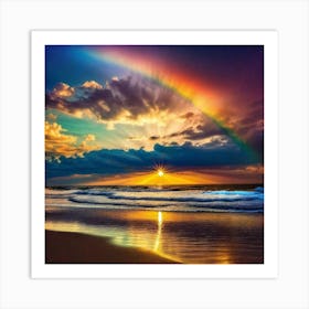 Rainbow Over The Beach Art Print