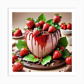 Create A 3d Strawberry Art Piece In The Style Of Loose And Fluid Forms The Scene Features Lively Nat 642735531 Art Print