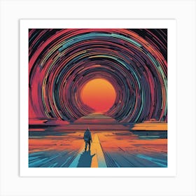 Kips Is Walking Down A Long Path, In The Style Of Bold And Colorful Graphic Design, David , Rainbow (2) Art Print