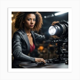 Beautiful Young Woman Holding A Camera Art Print