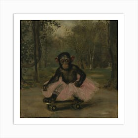 Chimpanzee On A Skateboard Art Print