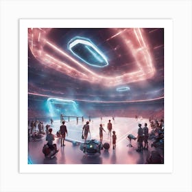 Cybernetic Arena Holographic Rivalry In The Futuristic Sportscape Art Print