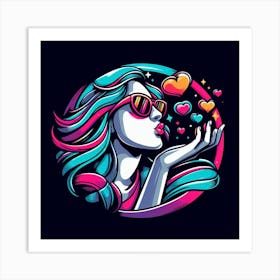 Girl Blowing Hearts Art Print