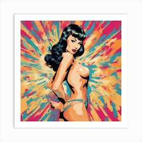 Betty Page Pop Art Dominatrix Topless Color Burst Art Print