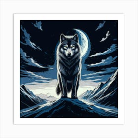 Wolf Mountain Moonlight Poster