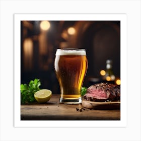 Steak And Beer Art Print