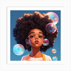 Afro Girl With Bubbles Art Print