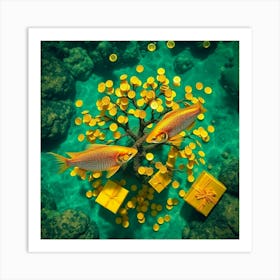 Gold Fishes In A Tree Art Print