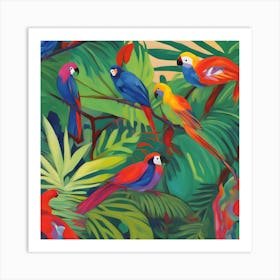 Tropical Parrots Fauvism Tropical Birds in the Jungle Art Print