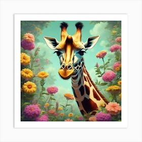 Giraffe In Floral Vintage Arne Thun S Realistic Art (3) Art Print