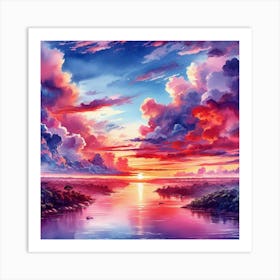 Sunset Over Water Poster