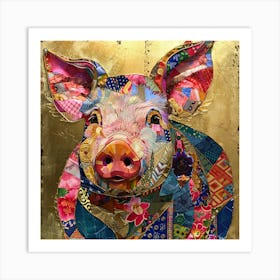 Patchwork Quilted Pig 2 Art Print