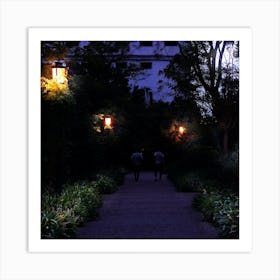 Park Strollers - photo photography square evening nautre men couple guys Art Print