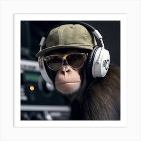 Chimpanzee With Headphones Art Print