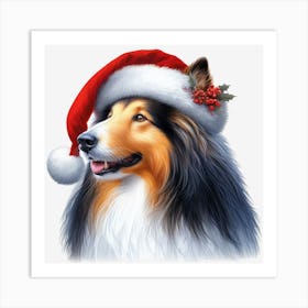 Sheltie Christmas Hat 2 Art Print