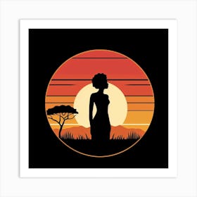 Silhouette Of African Woman At Sunset 4 Art Print