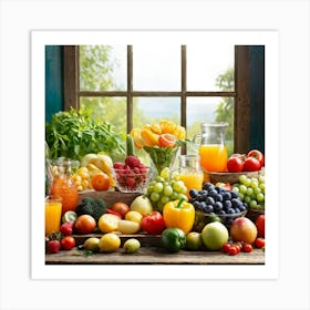 Assortment Of Fresh Fruits And Vegetables Arranged To Exhibit Nutritional Balance Captured In A Li (1) Art Print