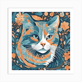 Cat With Flowers 2 Art Print