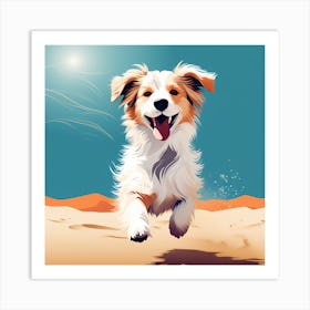 Dog Running In The Sand, colorful dog illustration, dog portrait, animal illustration, digital art, pet art, dog artwork, dog drawing, dog painting, dog wallpaper, dog background, dog lover gift, dog décor, dog poster, dog print, pet, dog, vector art, dog art, DESERT Art Print