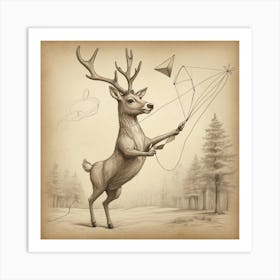 Deer Flying Kites Art Print