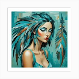 Blue Feathered Woman 3 Art Print