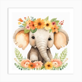 Floral Baby Mammoth Nursery Illustration (1) Art Print