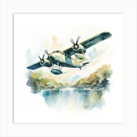 Vintage Plane Flying Over Water Art Print