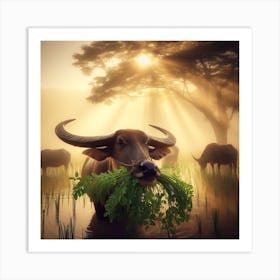 Water Buffalo Moringa Lunch Art Print