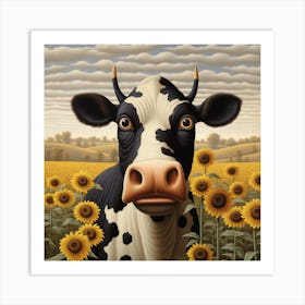 Cow In Sunflower Field 1 Art Print