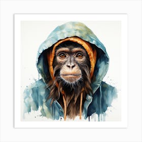 Watercolour Cartoon Spider Monkey In A Hoodie 3 Art Print