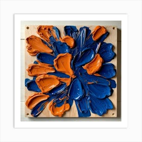 Blue And Orange Flowers Art Print