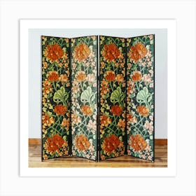 A Floral Design In A Green And Orange Room Divid (1) Art Print