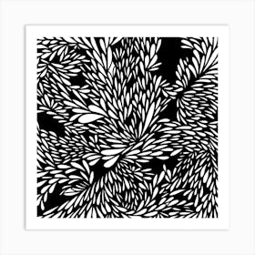 Abstract Plant Leaves Black and White Art Print