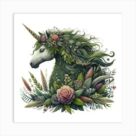 Unicorn With Flowers Art Print