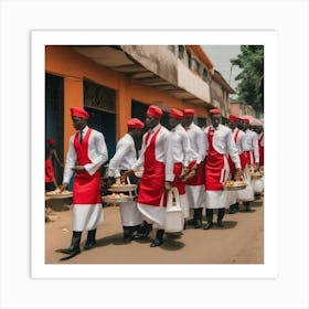 Men In Red Aprons Art Print