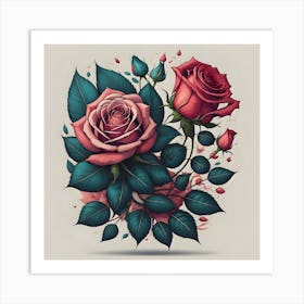 Roses And Leaves Art Print