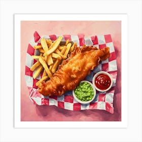 Fish & Chips Pink Checkerboard 3 Art Print