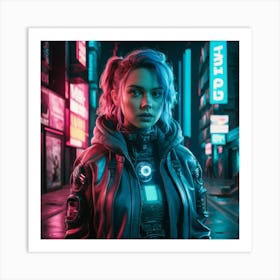 Girl In A Futuristic City Art Print