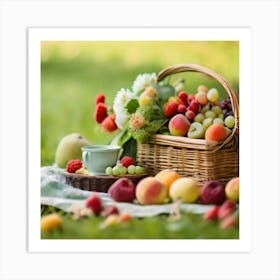 Picnic Basket With Fruit Art Print